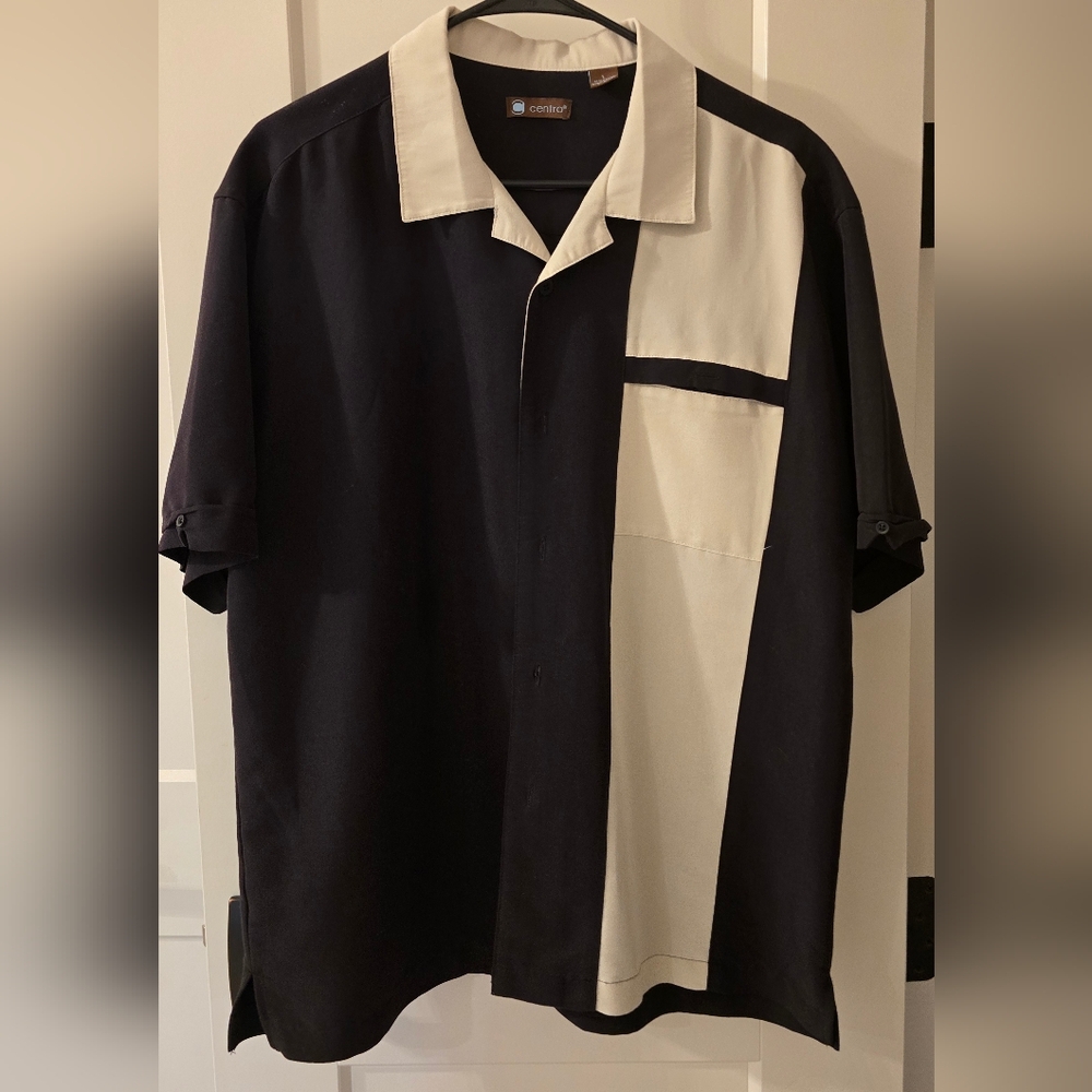 Entro Black and Cream Charlie Sheen Style Button Down Shirt SZ L